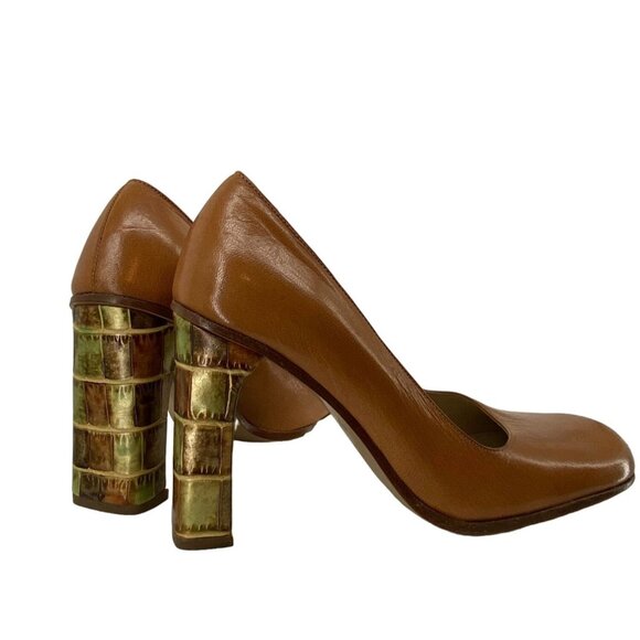 Kenneth Cole Italian Leather Heels With Unique Gold-Toned Block Heels - Size 6M - Picture 5 of 6